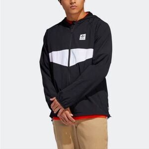 ADIDAS Men’s Black White Hooded Dekum Packable Windbreaker Jacket Large